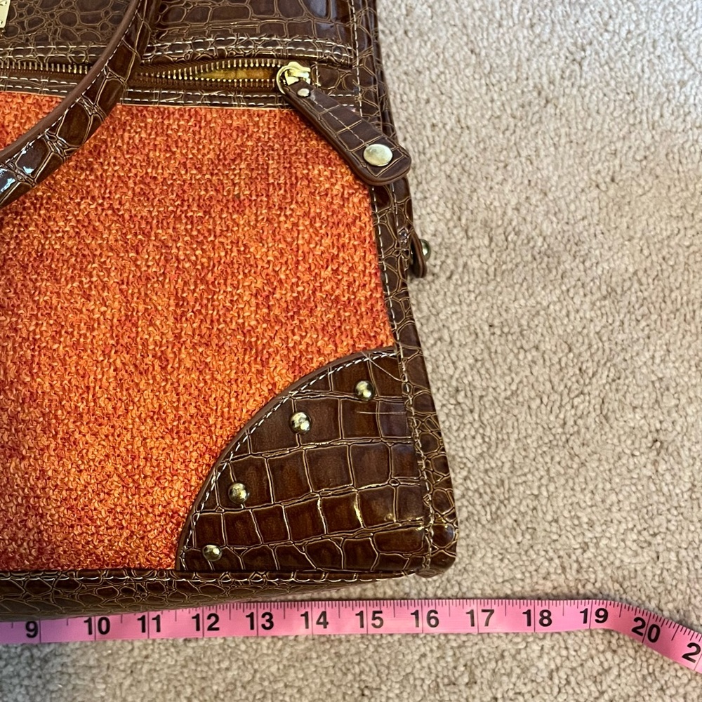 Samantha Brown Croco-Embossed Dowel Bag/Carry On - Orange W/ Brown Trim Pockets - Picture 12 of 14